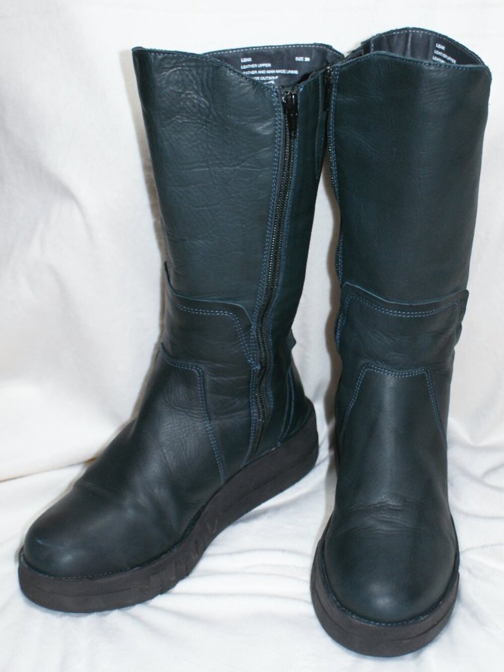Miz Mooz Teal / Blue Leather Wedge Boots - 8 - LIKE NEW
